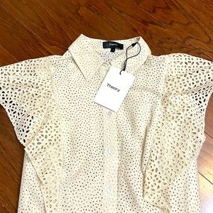Theory Nova Eyelet Ruffle Sleeve Shirtdress NEW